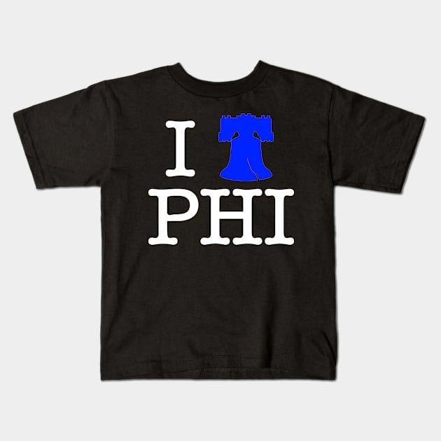 I Liberty Bell Philadelphia T-Shirt (White Lettering) Kids T-Shirt by KyleHarlow